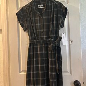Calvin Klein Black Plaid Midi Shirt Dress